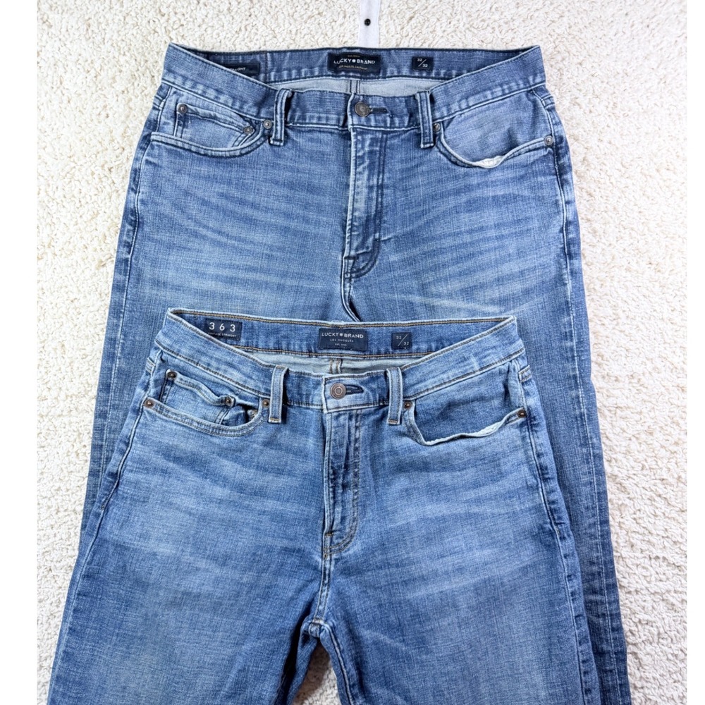Mens 32 Lucky Brand 363 Vintage Straight Jeans Lot 2 Blue Denim Cotton Stretch